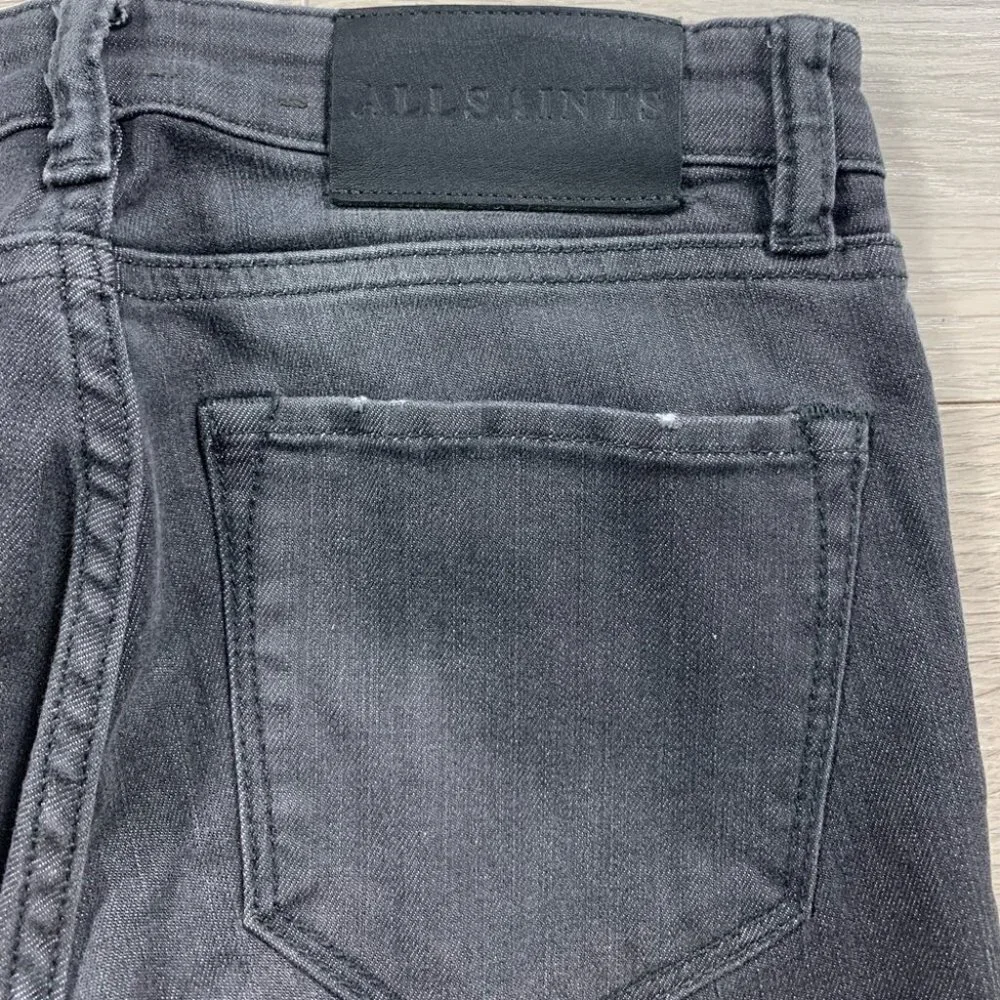 All Saints Mast Low Rise Skinny Vintage Grey Distressed Jeans